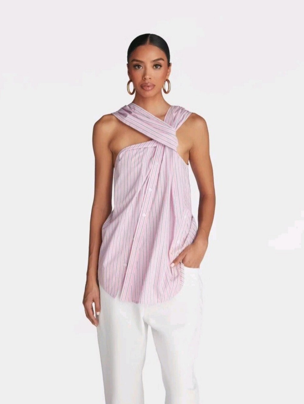 KBB by KAHLANA Women's 'The Twist Neck Shirt' - Pink Striped M